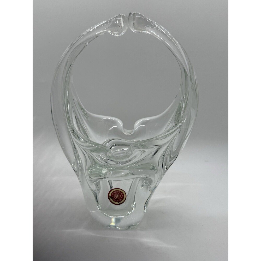 Vintage‎ Crystal Brand Clear Glass Small Basket Style W/Handle Hand Blown Murano